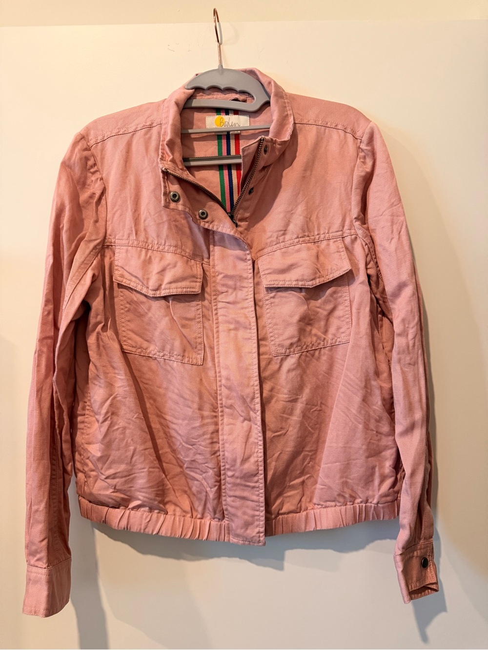 Boden Pink Utility Bomber Jacket Snap Front Pocket Casual Layer